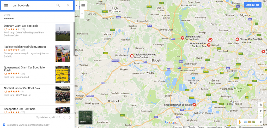 mapa car boot sale UK - mapa karbutów w Wielkiej Brytanii