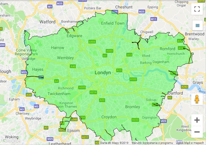 Low Emission Zone Londyn Mapa